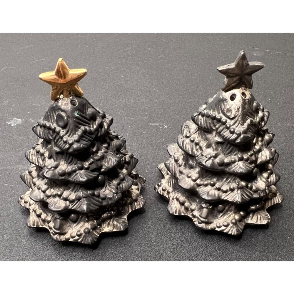 VGT Godinger Silver Plated Christmas Trees Salt and Pepper Shakers Holiday - Picture 3 of 12